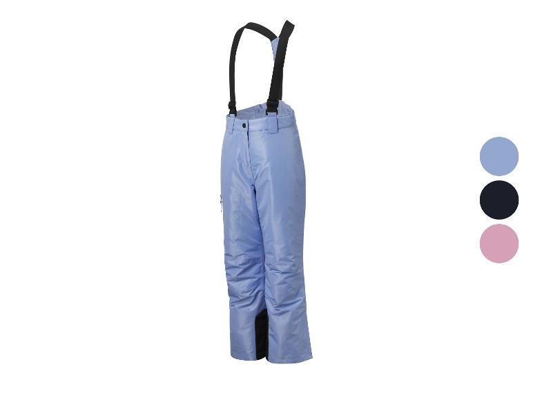 Hellblaue Skihose mit schwarzen Hosenträgern und Farbmustern.
