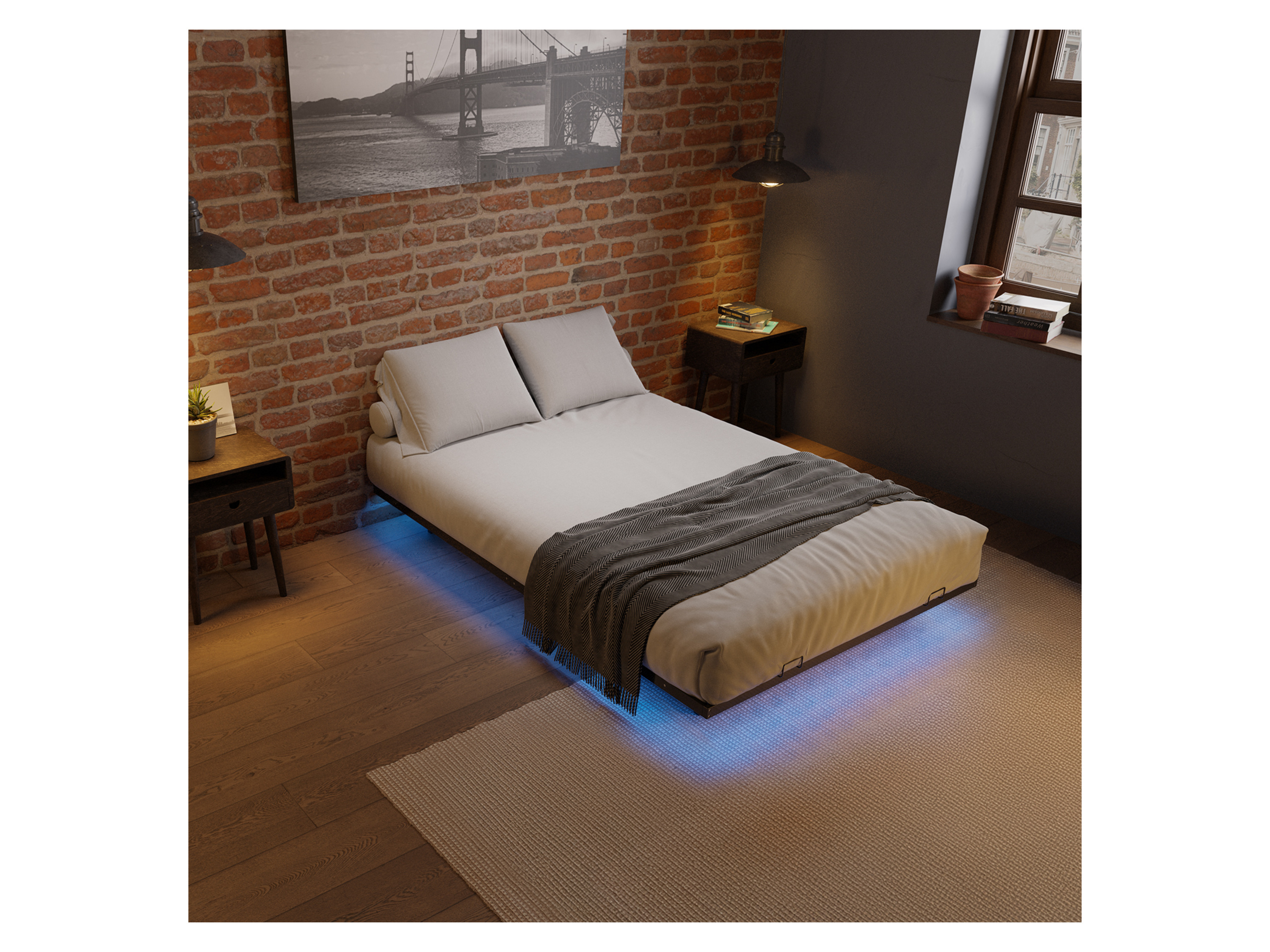 Thumbnail - Juskys Metallbett Palamos mit LED (140 x 200 cm, Schwarz)""