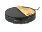 Schwarzer Crêpes-Maker mit Crêpe, mit Temperaturregler und Kontrollleuchten.
