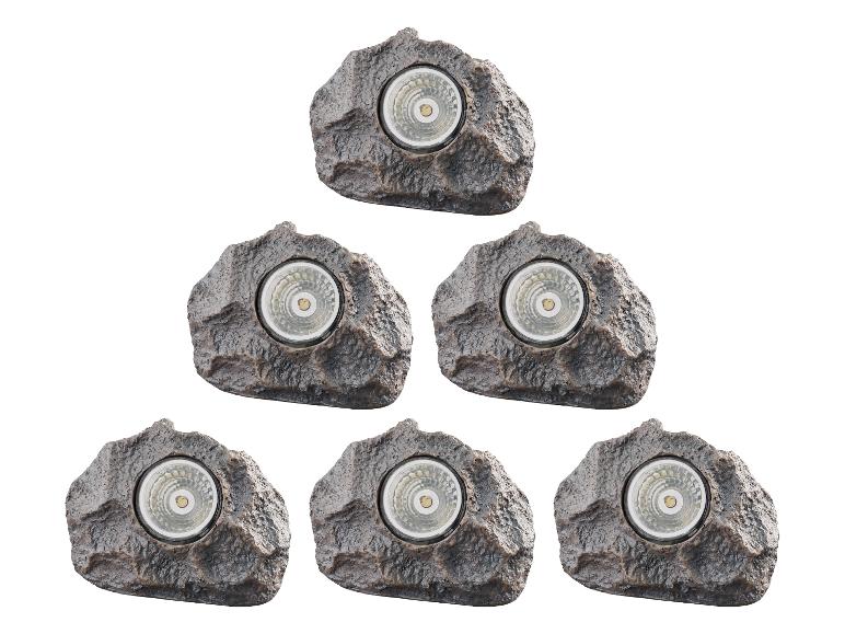 Sechs dekorative LED-Steine für den Außenbereich.