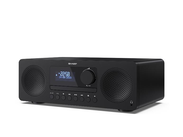 Schwarzes Digitalradio mit Uhr und Lautsprechern