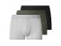 Dreierpack gerippte Baumwoll-Boxershorts in Hellgrau, Armeegrün und Schwarz.