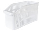 Ein weißer, plastik Aufbewahrungskorb mit Lüftungslöchern.