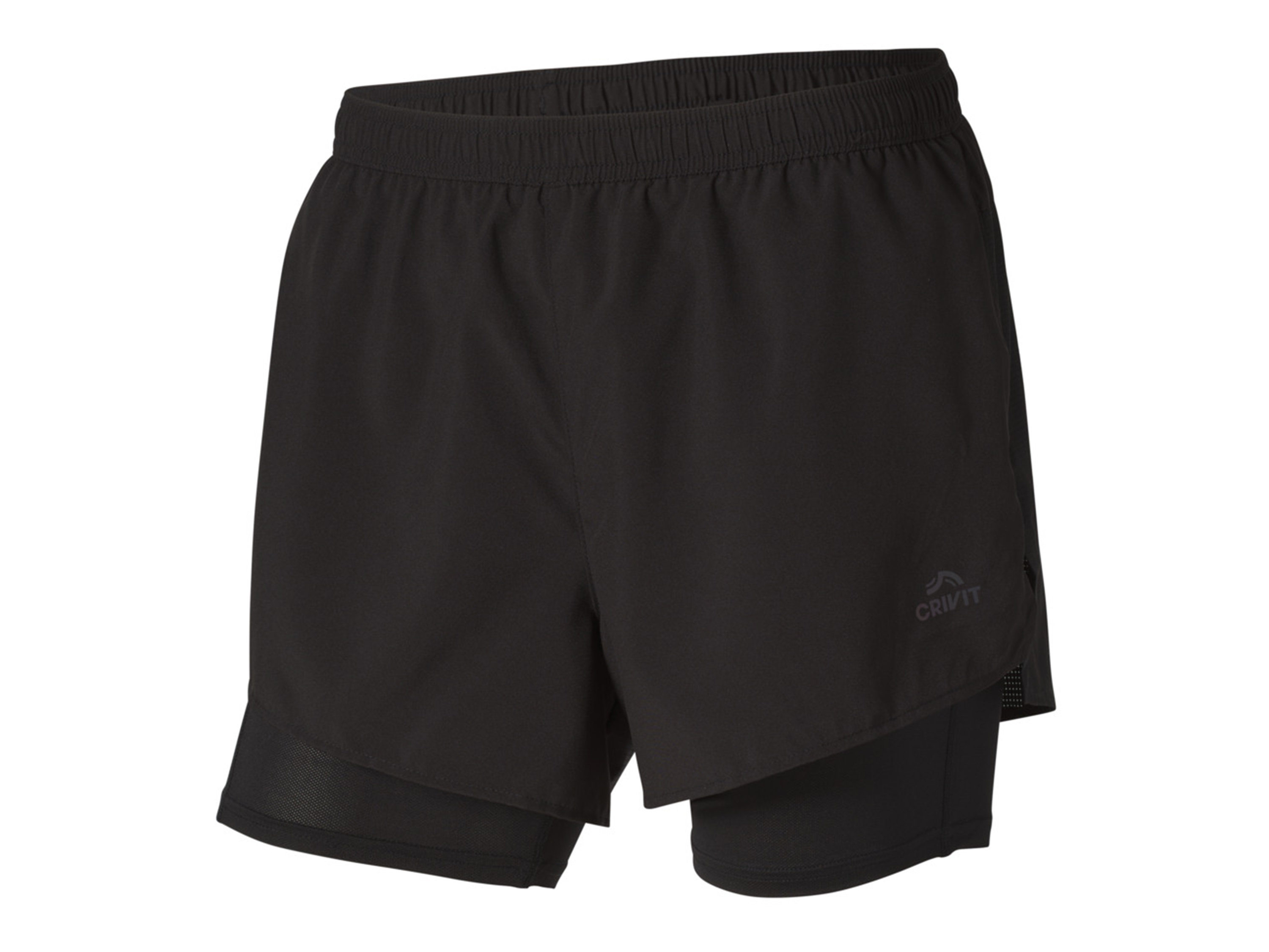 CRIVIT Herren Funktionsshorts Web Laufen 2-in-1 (Schwarz, XL (56/58))““ | schwarz Muster: – Detail: mit reflektierenden Deko-Elementen
