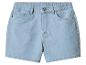 Hellblaue Jeans-Shorts mit hoher Taille und Taschen.