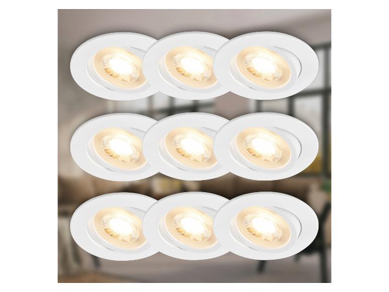 Set aus neun weißen, runden LED-Einbauleuchten von BRILONER.
