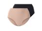 Zwei Damen-High-Waist-Slips, einer beige und einer schwarz.