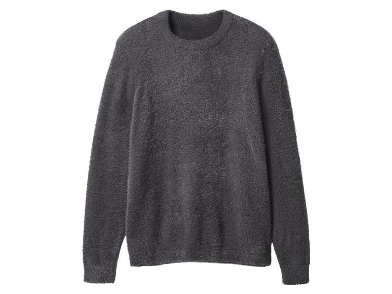 Grauer flauschiger Rundhals-Pullover