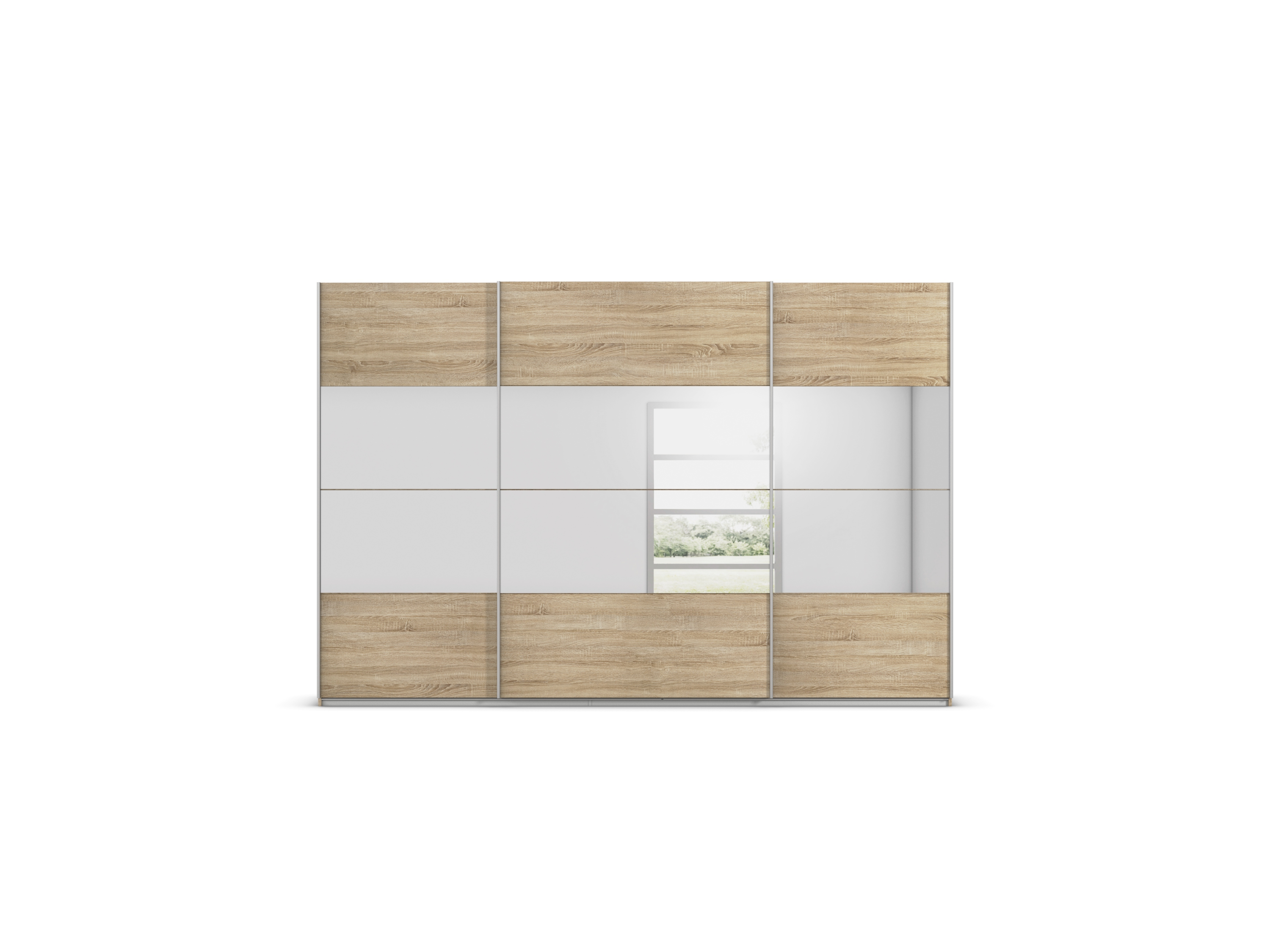 Thumbnail - rauch ORANGE Quadra Schwebetürenschrank mit Spiegelelementen (Basic-Ausstattung, Korpus: Eiche, Breite: 315cm/Höhe: 210c...