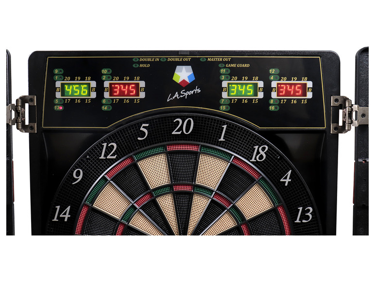 Gehe zu Vollbildansicht: L.A. Sports Electronic Dart London, 16 Player Cabinet, 4 LED, 12 Darts, 52 Tips - Bild 3