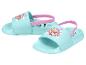 Türkisfarbene Kinder-Badesandalen mit rosa Riemen und Cartoon-Welpen-Aufdruck