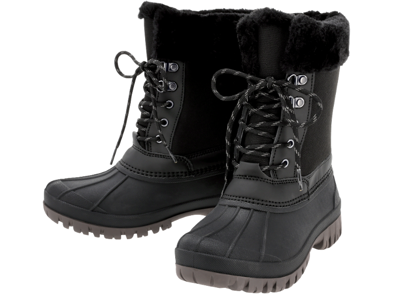 Schwarze Damen-Winterstiefel mit Kunstfell und Schnürung