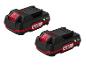 Zwei schwarze und rote Parkside X 20V Team Akkus mit Ladeanzeige.
