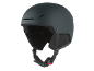 Dunkelgrauer Skihelm mit Belüftungsschlitzen und verstellbarem Kinnriemen.