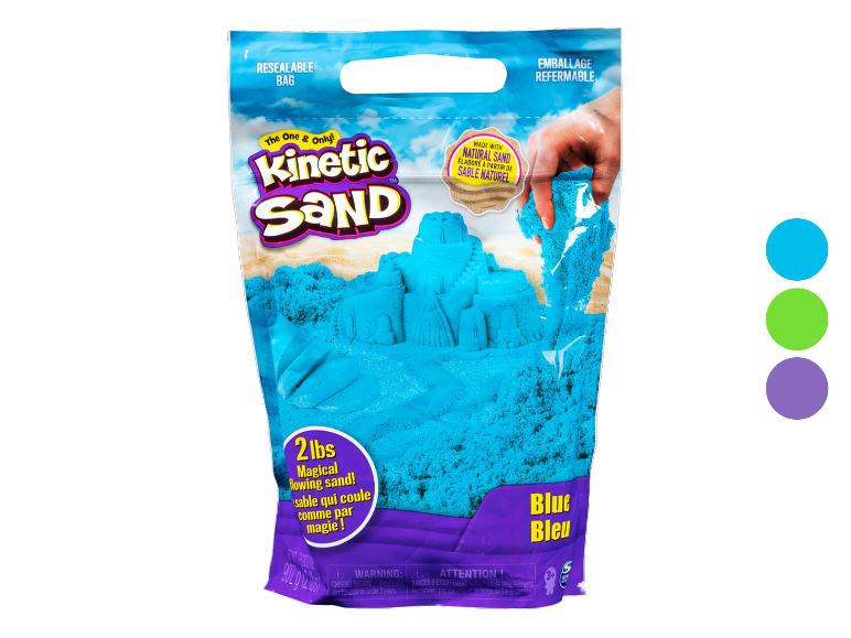 2 Pfund blauer Kinetiksandbeutel mit der Aufschrift „Magical flowing sand!“.