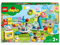Lego Duplo Vergnügungspark mit Zug, Karussell und Rutsche.