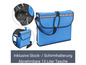 Eine blaue Tasche mit Schultergurt und Becherhalter.