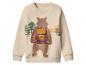 Beige Kinderpullover mit Aufdruck eines Bären mit Rucksack.