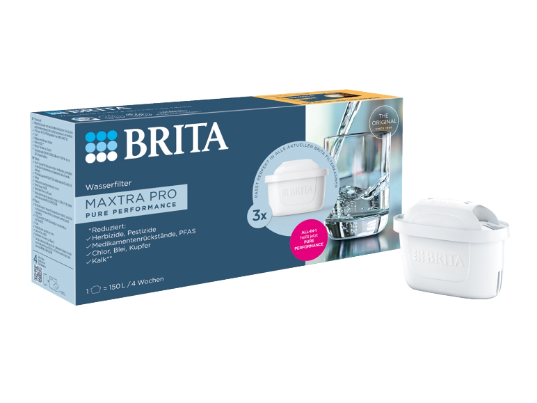 Wasserfilterpackung mit drei Kartuschen, die Herbizide und Chlor reduzieren.