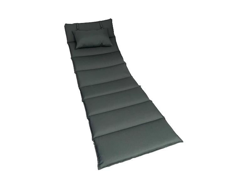 Dunkelgraue faltbare Liegestuhlauflage mit kleinem Kissen.