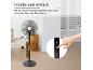 Schwarzer Standventilator mit Touch-Steuerung in einem modernen Raum. Text: Intuitiv und einfach.