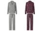 Graue und pflaumenfarbene Damen-Pyjama-Sets mit Herzchenmuster.