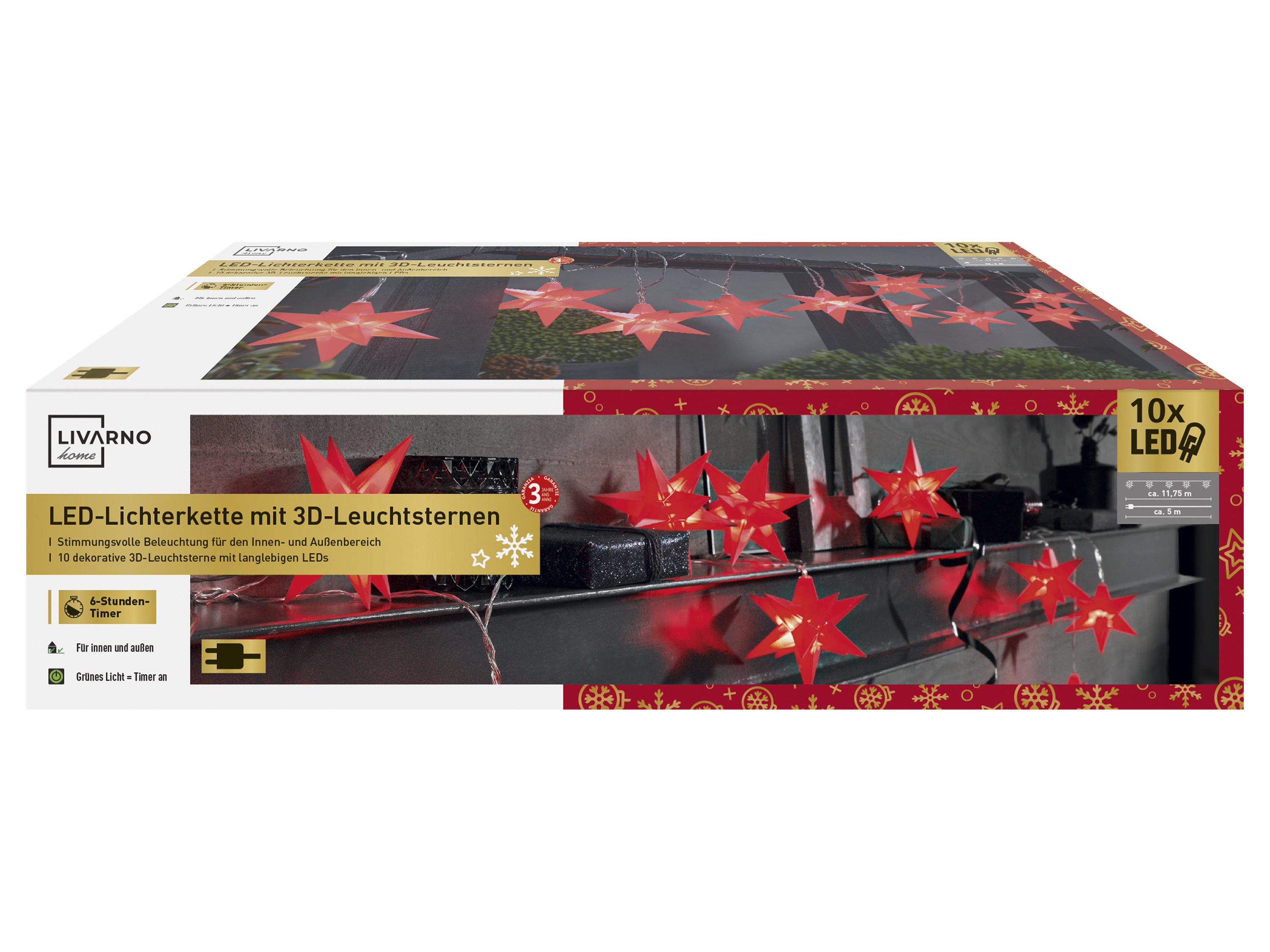 LIVARNO home Lichterkette mit 10 3D-Leuchtsternen (Roter 3D-Stern) | 04055334985925 LIVARNO home Lichterkette mit 10 3D-Leuchtsternen (Roter 3D-Stern) | 04055334985925