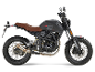 PRIKE PXS 125 Scrambler Motorrad in Schwarz mit braunem Sitz.