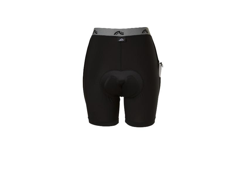 Schwarze Radhose mit grauem Bund und gepolstertem Sitz, von hinten gesehen.