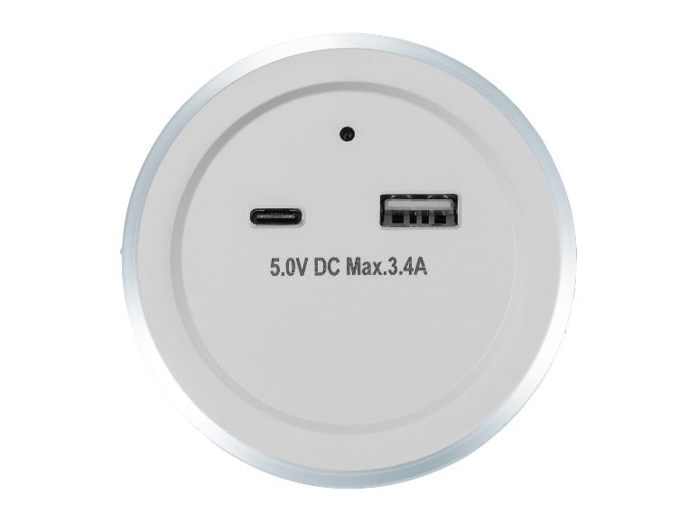Rundes USB-Ladegerät mit USB-A und USB-C Anschlüssen, 5.0V DC Max.3.4A