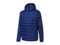 Eine blaue Winterjacke mit Kapuze