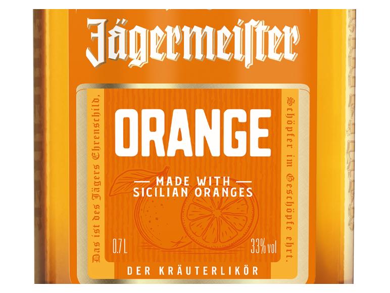 Jägermeister Orange Likörflaschenetikett mit sizilianischen Orangen.