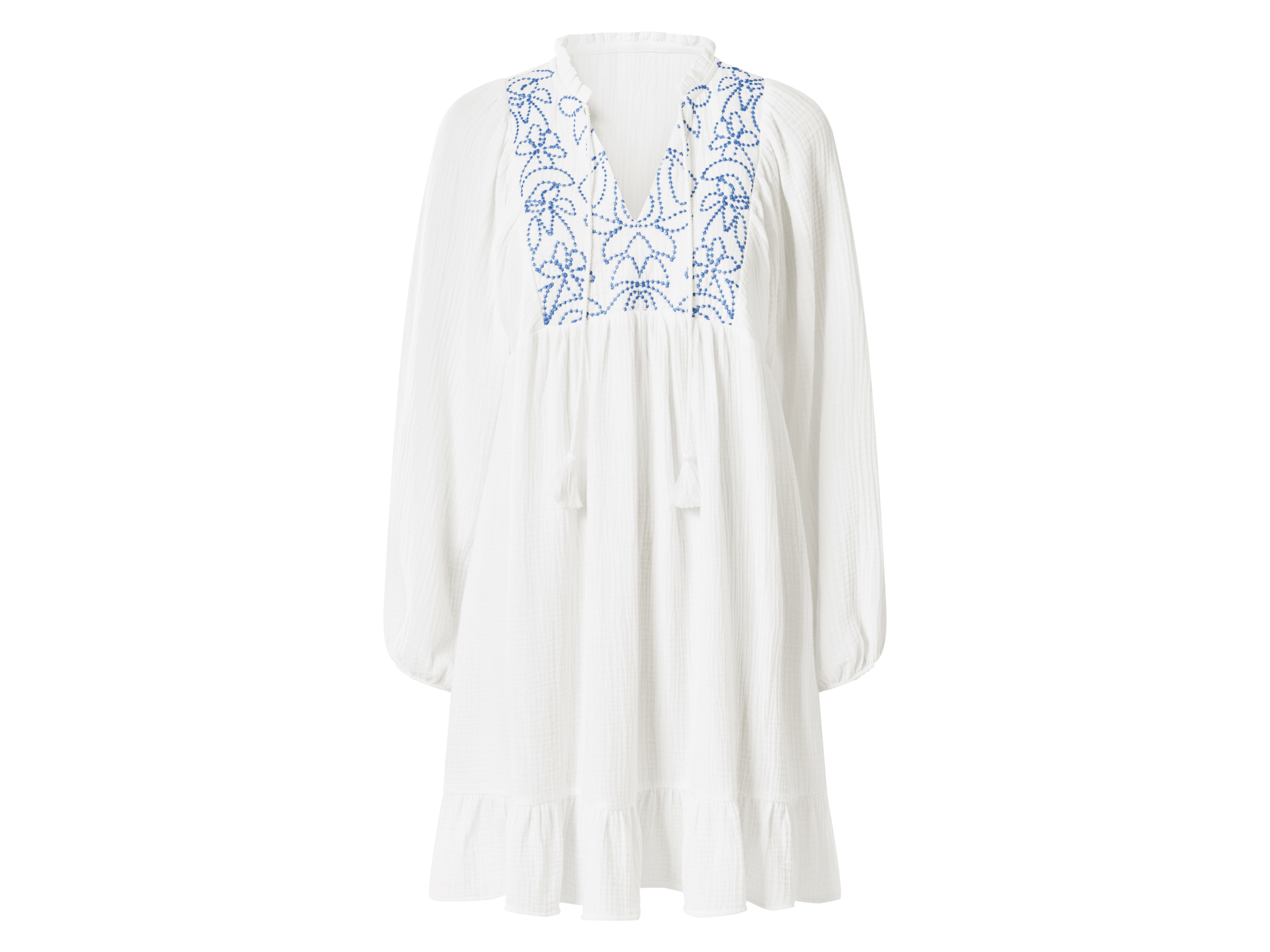 ESMARA® Damen Musselin-Tunikakleid (Weiß, XS(32/34))