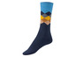 Blaue Socken mit geometrischem Muster.