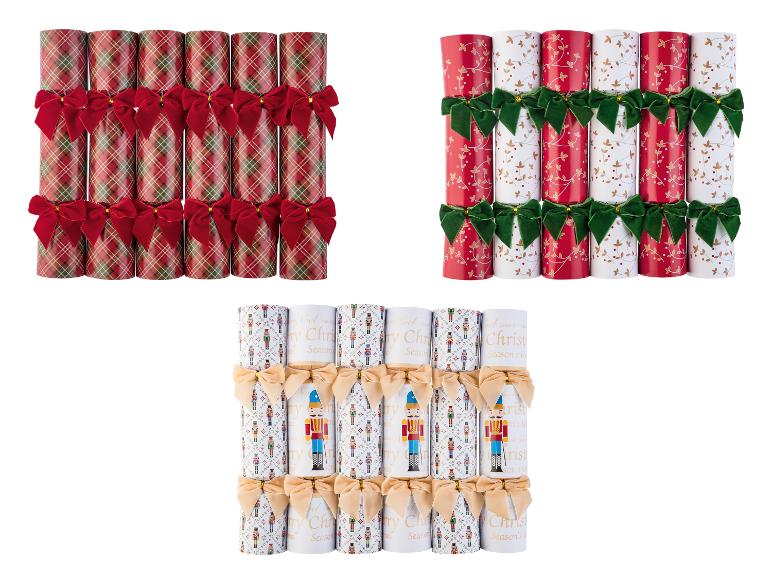 LIVARNO® Party Konfetti Knaller: drei Sets Weihnachtsknaller mit Schleifen und festlichen Mustern.