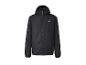 Schwarze Sportjacke mit Kapuze und Reißverschluss, mit grünen Mesh-Details.
