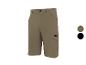 Khaki Arbeitsshorts mit Seitentaschen und schwarzen Details.