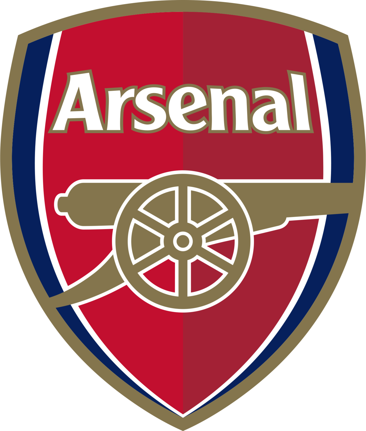 Rot-goldenes Wappen mit dem Wort „Arsenal“ und einer Kanone.