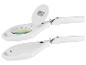 Weiße LED-Lupenleuchte mit verstellbarem Arm, offen und geschlossen dargestellt.