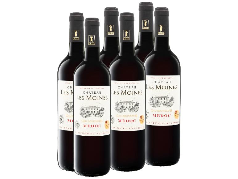 Sechs Flaschen Rotwein Château Les Moines Médoc, Cru Bourgeois, mit Goldmedaillen.
