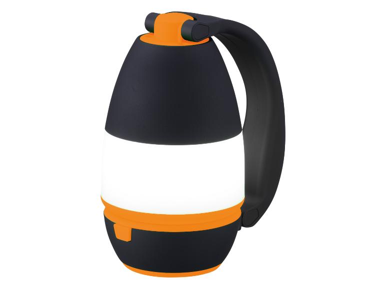 Schwarz-orange Campinglaterne mit Griff.
