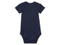Ein dunkelblauer Babybody mit kurzen Ärmeln.