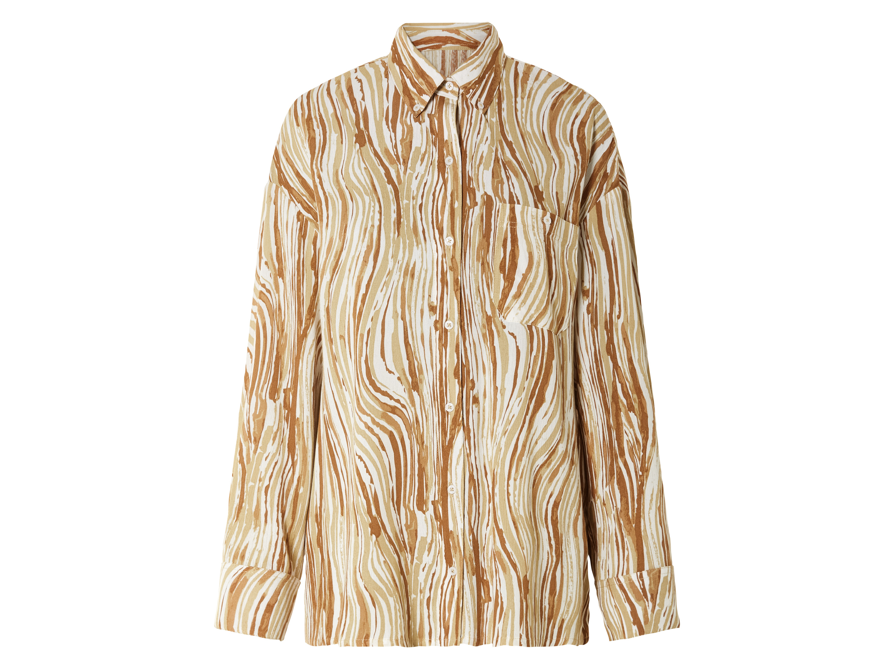 esmara® Damen Bluse Oversize (46, Muster weiß/beige)““ | Muster weiß/beige Muster: Streifen weiß: Seersucker-Struktur