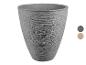 Grauer strukturierter Blumentopf mit dezentem Rillenmuster, gezeigt mit Farbmustern.