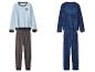 Zwei Fleece-Pyjama-Sets, eines hellblau mit grauer Hose und eines dunkelblau mit Gamecontroller-Print.