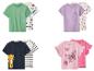 2er-Pack Kinder-T-Shirts: unifarben grün, mit Autos, lila mit Blumen, gestreift, marineblau mit Löwe, rosa mit Schmetterlingen.