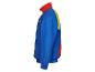 Blaue, gelbe und rote Sportjacke mit Stehkragen und elastischen Bündchen.