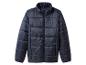 Dunkelblaue Steppjacke mit Reißverschluss.