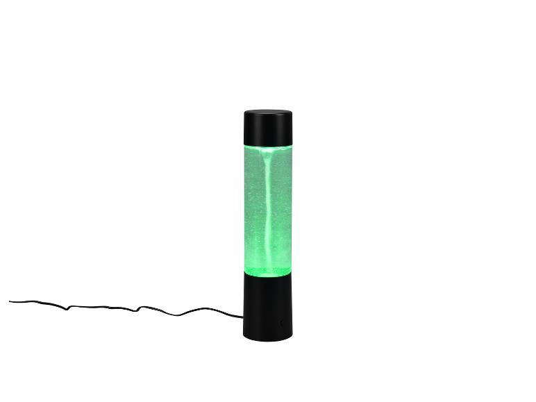 Schwarze Lampe mit Wirbeleffekt und grünem Licht.