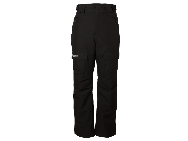 Schwarze Skihose mit Taschen und verstellbarem Bund.
